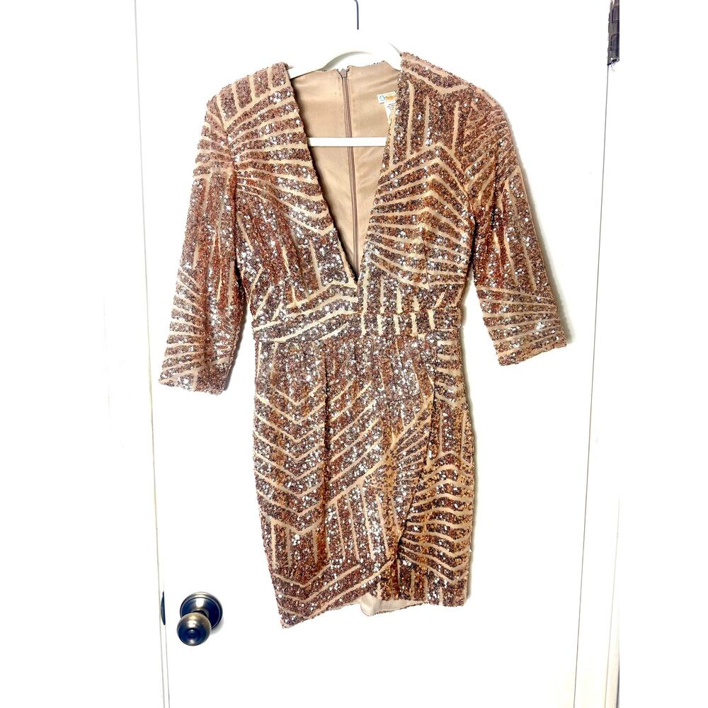Festive Gold Sequins Low Neck Mini. Size Small.